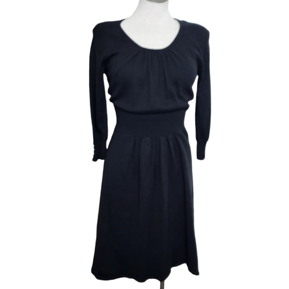 Merona Black Knit Scoop Neck Long sleeve Sinch Waist Women's Dress Size M